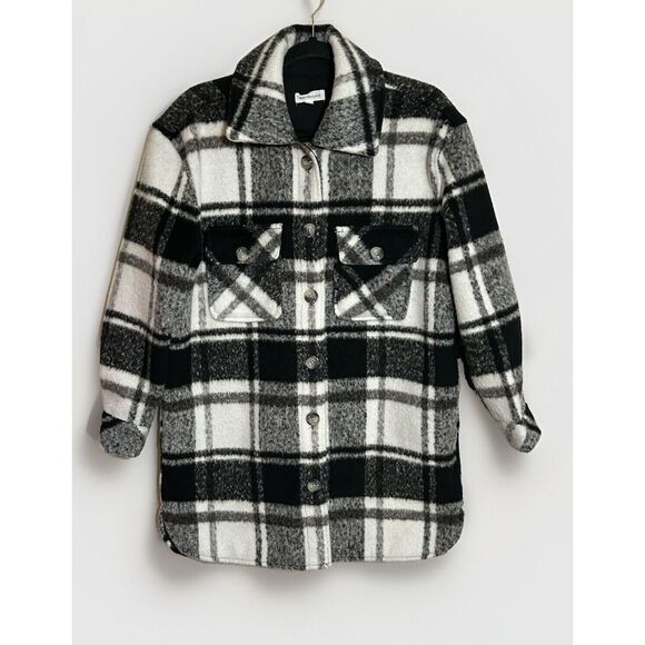 WESTBOUND Women's Plaid Shacket Black Gray Size Small Pockets Button Front - Picture 1 of 9